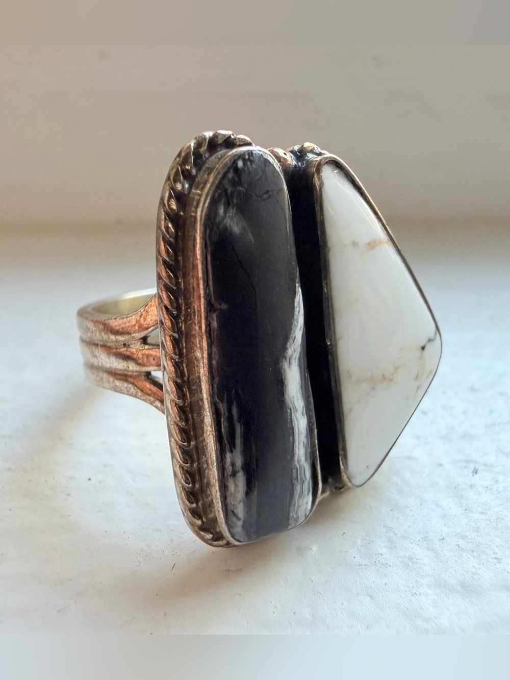 Sterling Silver Black and White Stone Statement Ring